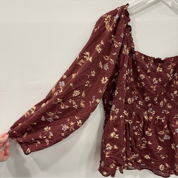 Madewell Lucie Smocked Square Neck Cotton Peplum Top Floral Long Sleeve - Picture 4 of 9